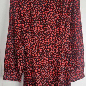 Shein Curve, Red and Black animal print dress with tie for waist, 3X